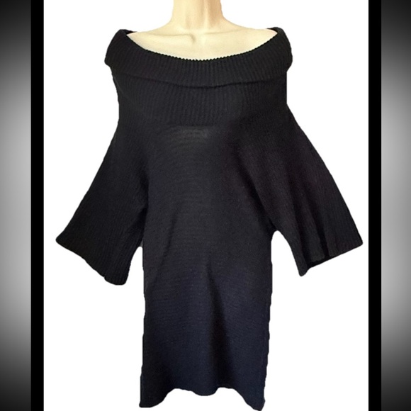 Wet Seal Juniors Off Shoulder Knit Sweater Dress M Black Semi-Sheer Knee Length - Picture 1 of 9
